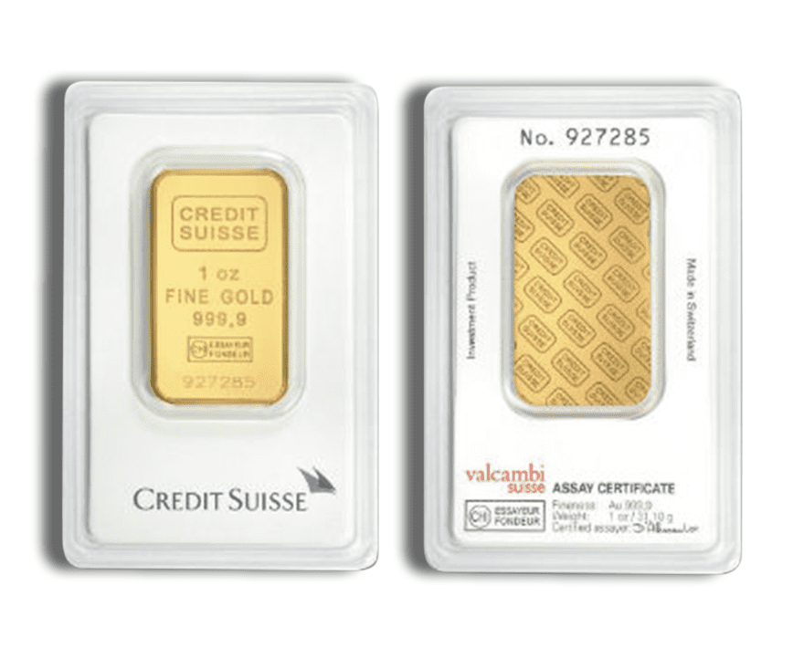 1 oz Gold Bar - Credit Suisse .9999 Fine Gold with Assay Certification